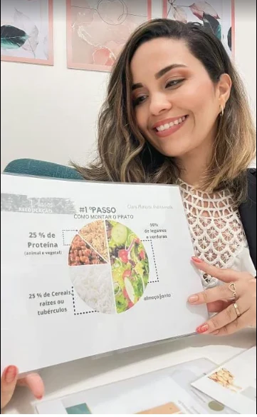 Clara Menezes apresentando uma orientação nutricional